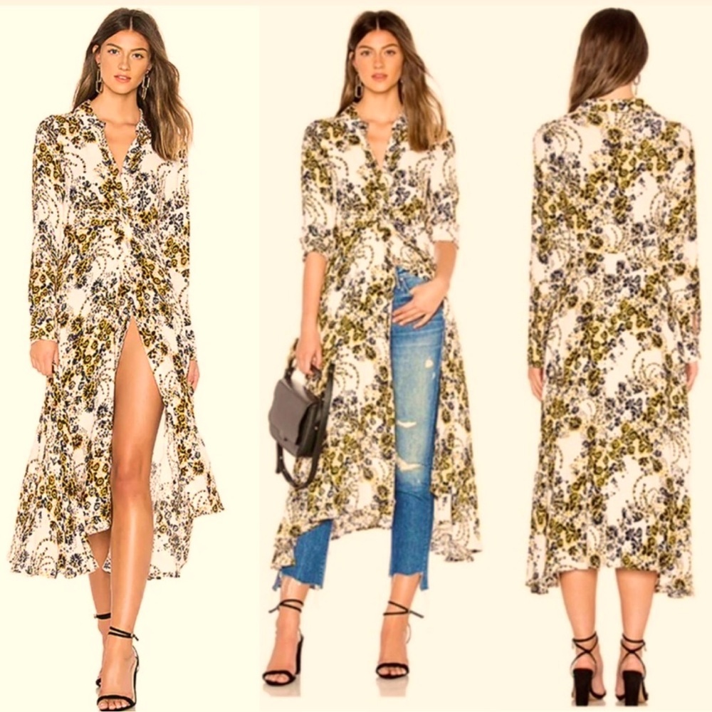 Free People Tough Love Floral Print Midi Shirt Dress Size 0 Lightweight